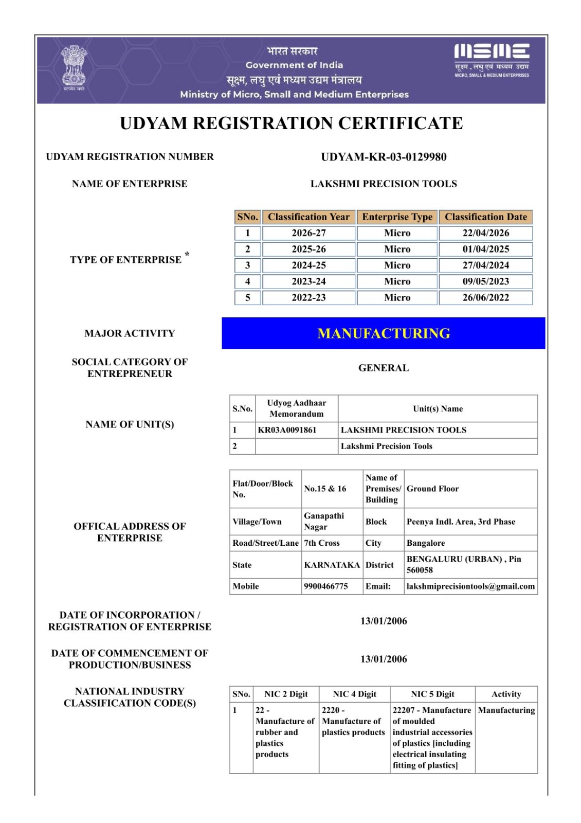 MSME Certificate